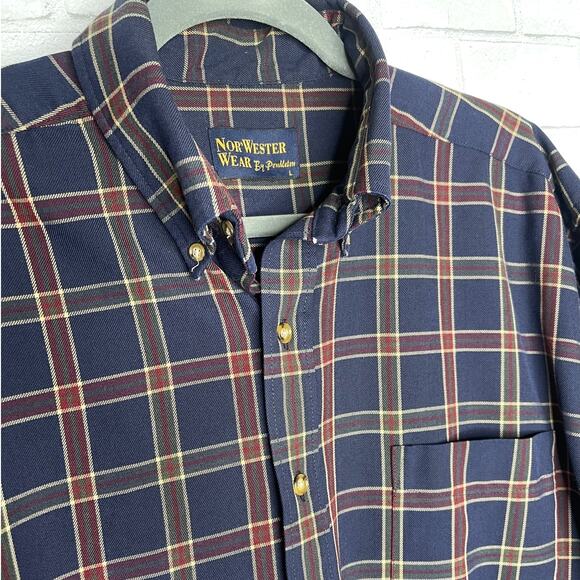 Pendleton Mens L Classic Long Sleeve Wool Plaid Button Up Shirt Navy Blue Red - Picture 3 of 7